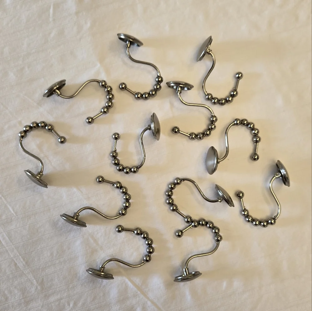 Brushed Chrome Silver Shower Curtain Hooks